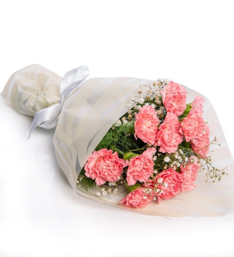 Leopar Krem Bukette Pembe Karanfiller ve Cipsolar